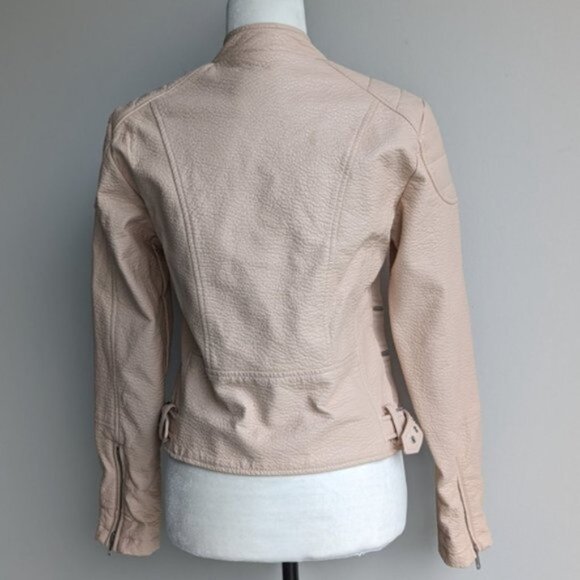 Nude faux leather asymmetrical zip moto jacket - Picture 2 of 6